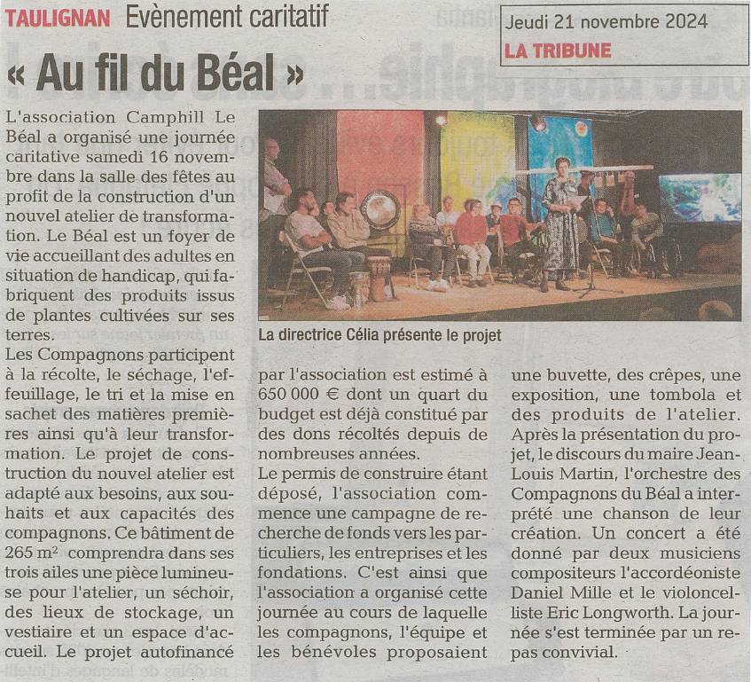 Article de presse de la Tribune 21 11 2024