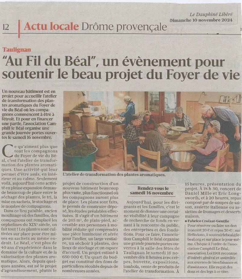 Article de presse du Dapuhiné Libéré du 10 11 2024